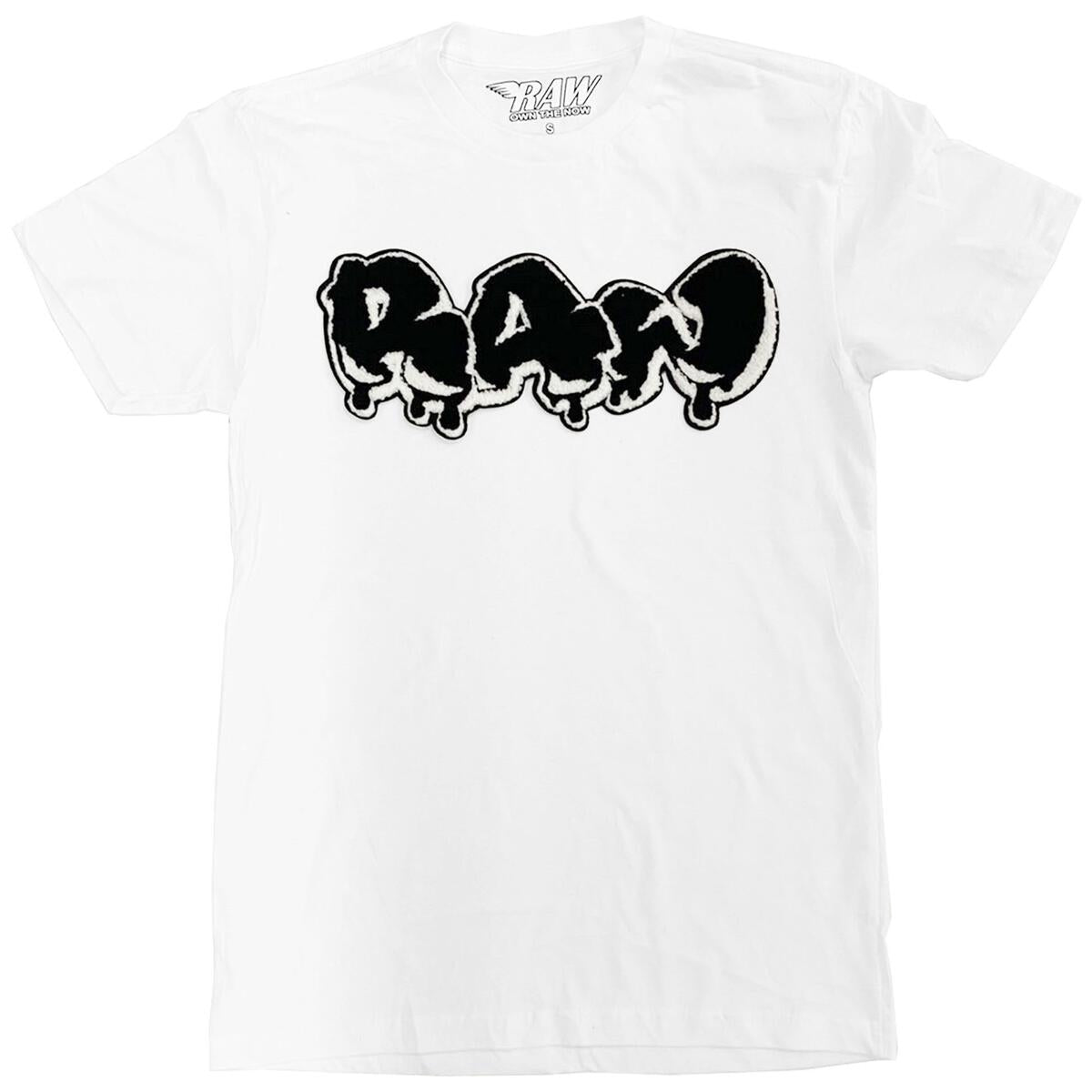 Rawyalty Men RAW Drip Black Chenille Crew T-Shirt - White