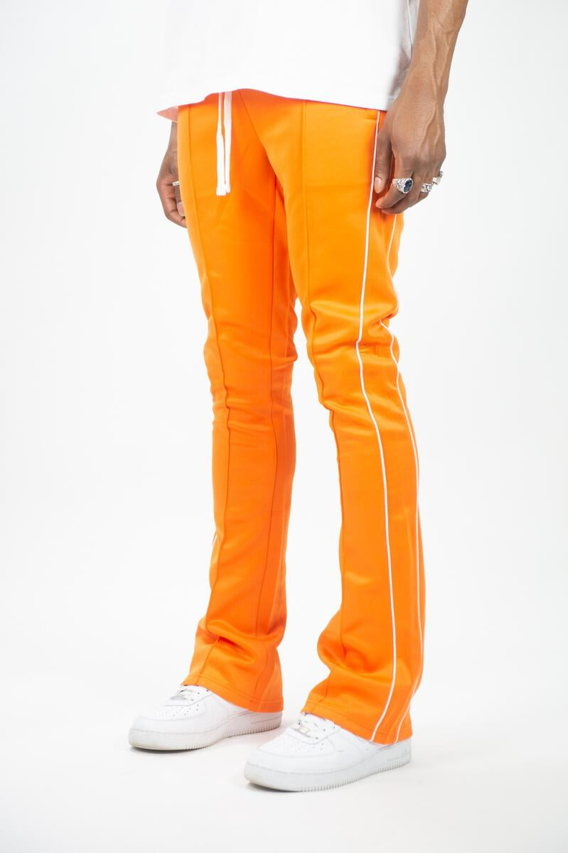 Rebel Minds Orange White Stacked Flare Stripe Track Pants