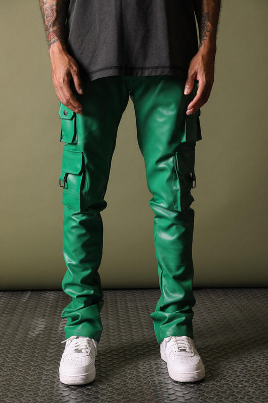 Gftd La Virgo Faux Leather Green Stacked Pants