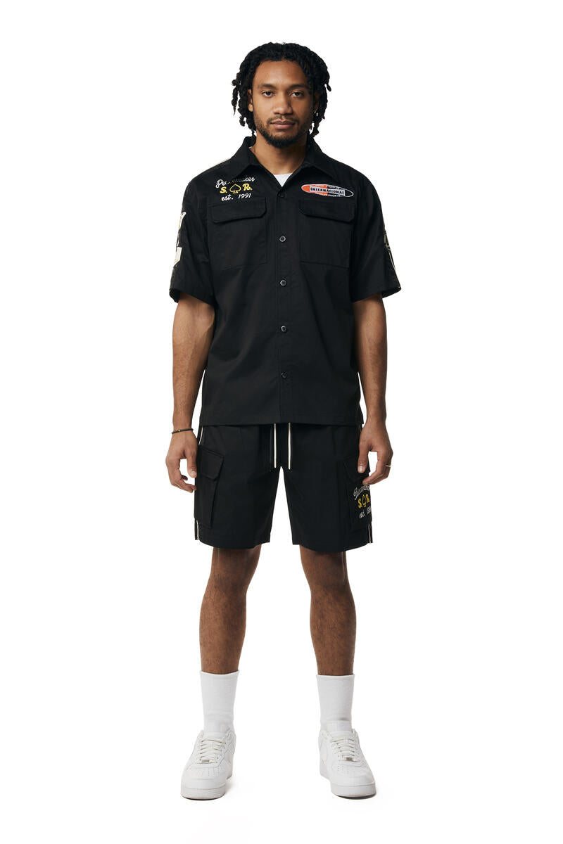 Smoke Rise Graphic Twill Black Shorts