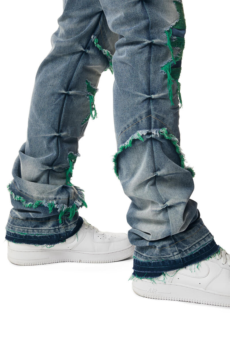 Smoke Rise Color Weft Heavy R&R Stacked Flare Green Jeans