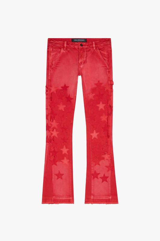 Valabasas "V-Stars" Red Washed Stacked Flare Jean
