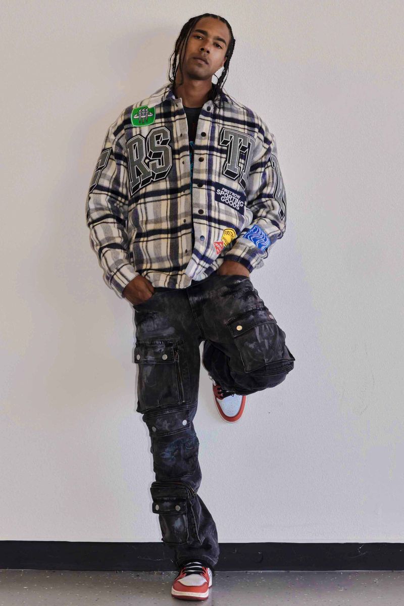 First Row Sporting Logo Multi Patches Shacket "Grey Jacket"