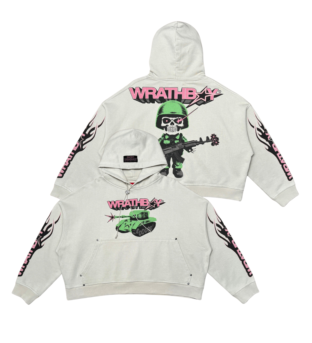 Wrathboy World At War Hoodie Cropped Cement