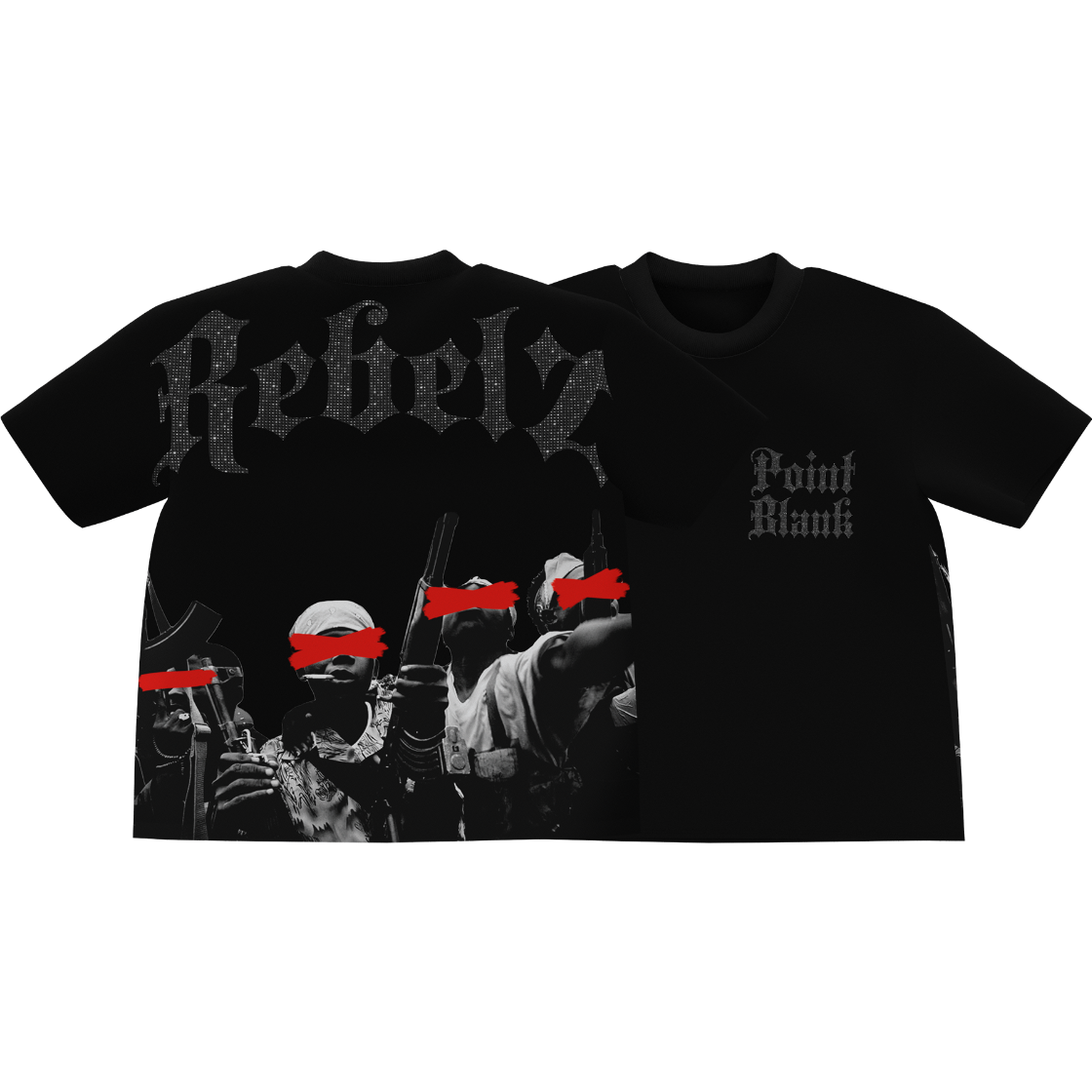 Point Blank Rebelz luxe Rhinestone Black T-Shirts