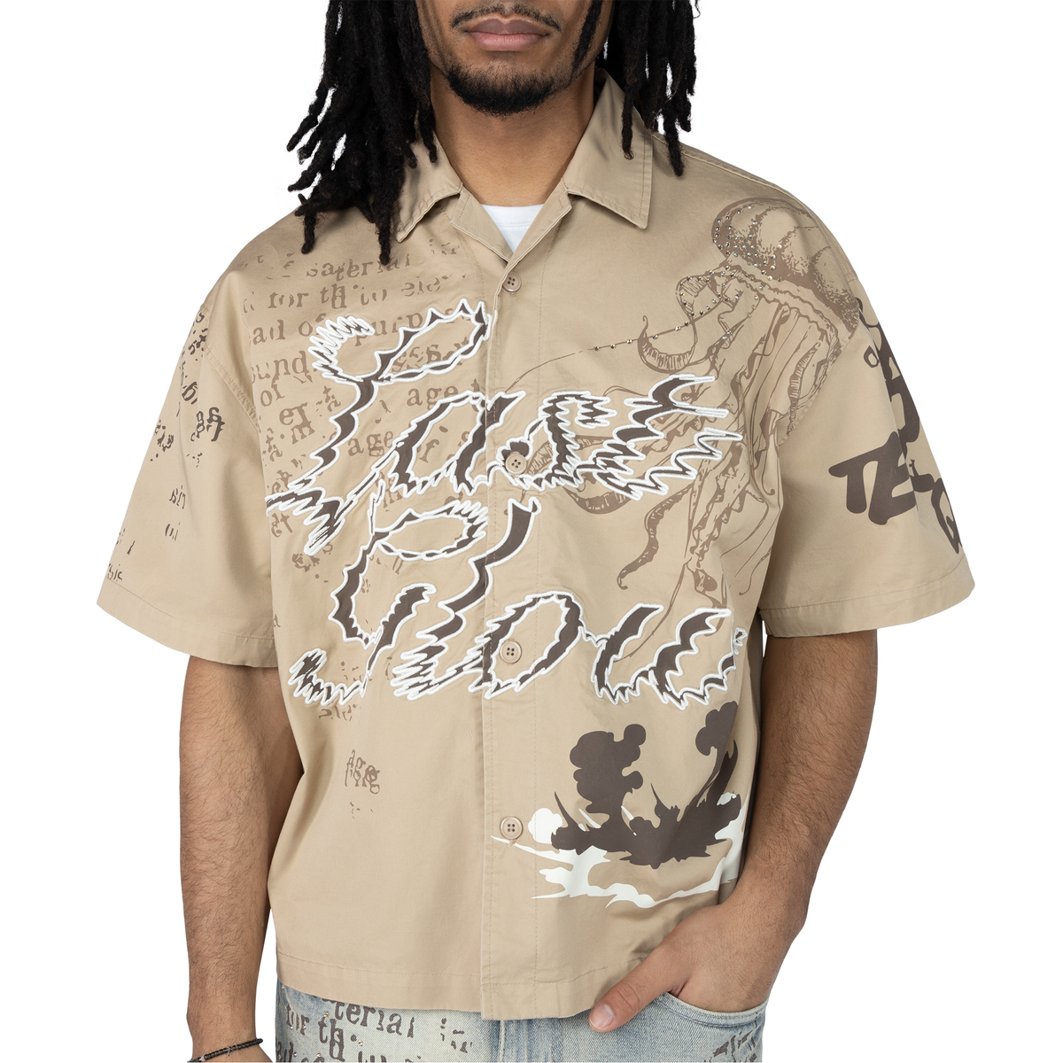 Smoke Rise Oversized Crop look Twill Button Down