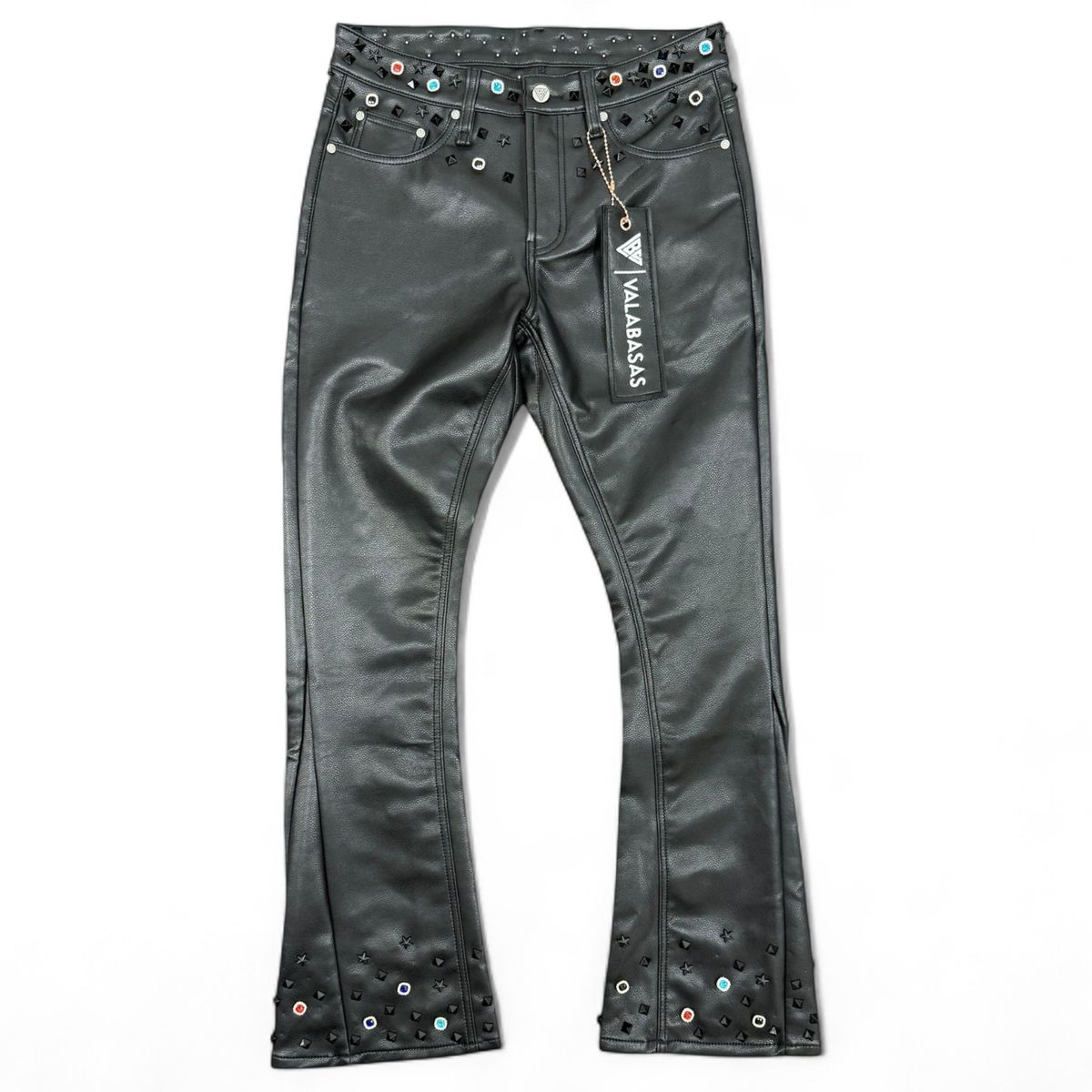 Valabasas Ion Black Leather Flare Stacked