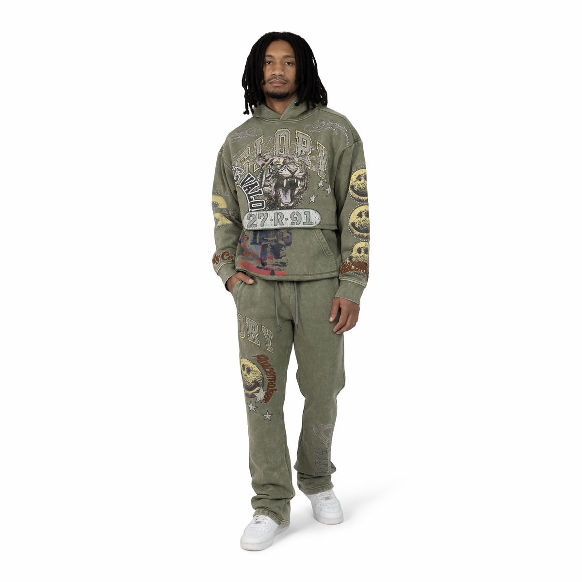 Smoke Glory Army Green Pullover Jogger Set
