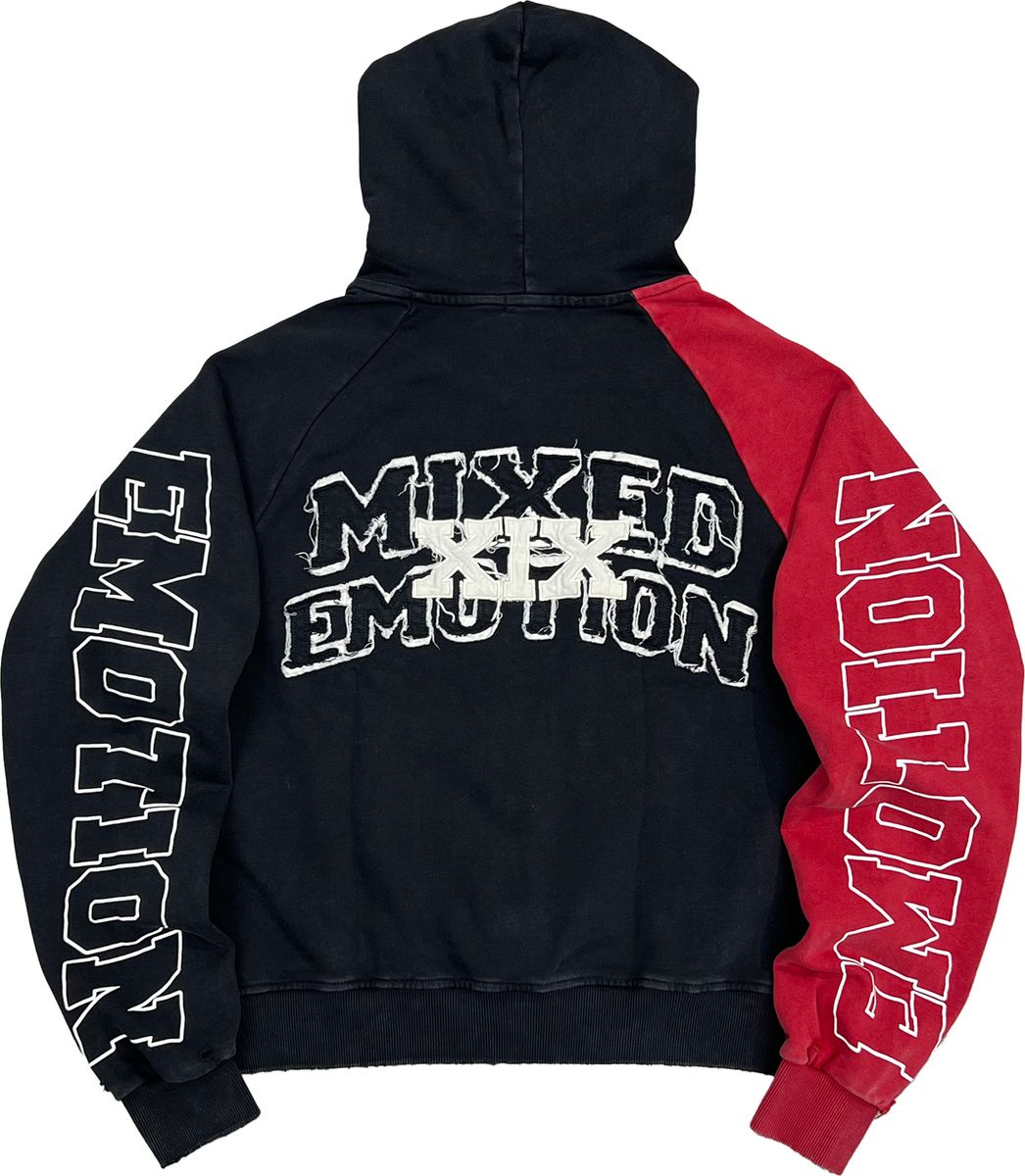Mixed Emotion Red “Split Decision” Zip up Hoodie