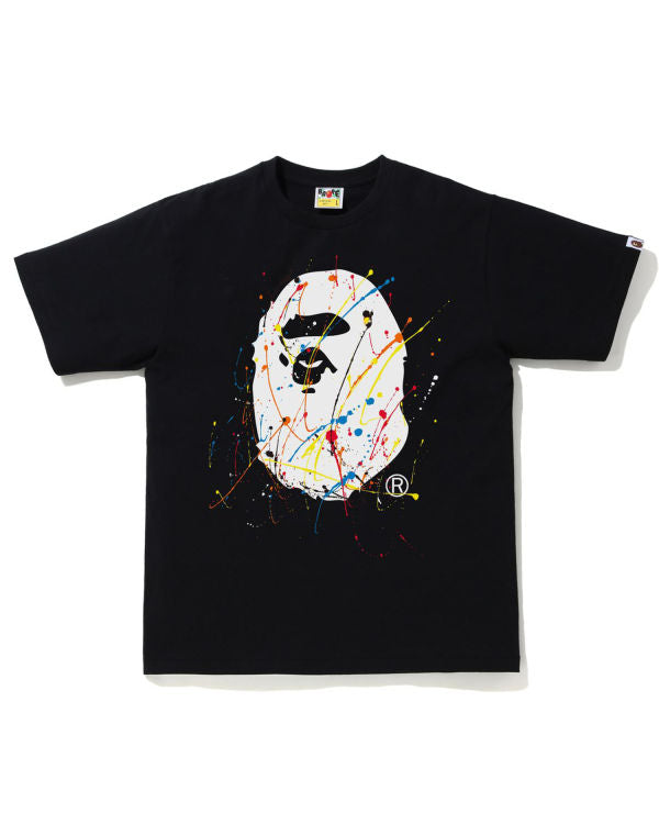 A Bathing Ape Bape "Paint Splatter Ape Head" Black T-shirt