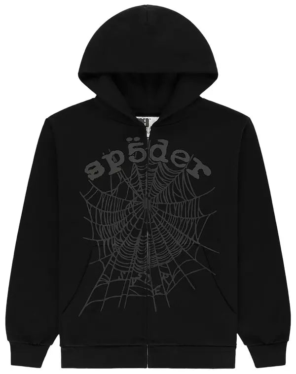 Sp5der OG Web V2 Phantom Zip Up Hoodie Black"