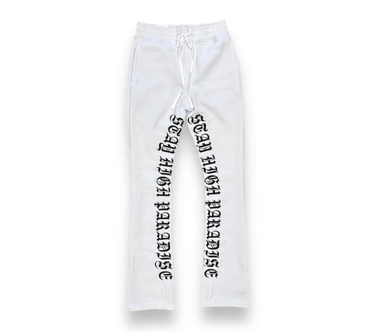 Rebel Minds Stay High White Stacked FLARE Jogger