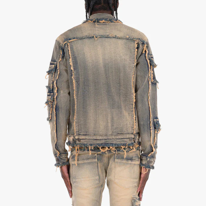 Copper Rivet Vintage Washed Frayed Denim Jacket