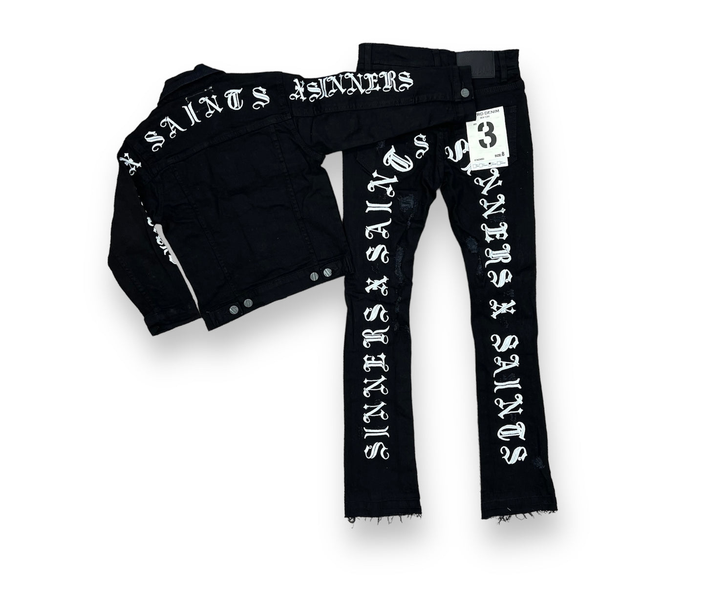 FWRD SAINT X SINNERS BLACK/WHITE STACKED FLARE JEANS TODDLER'S