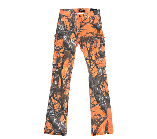 Kindred Camo Cargo Orange Stacked Flare Jeans