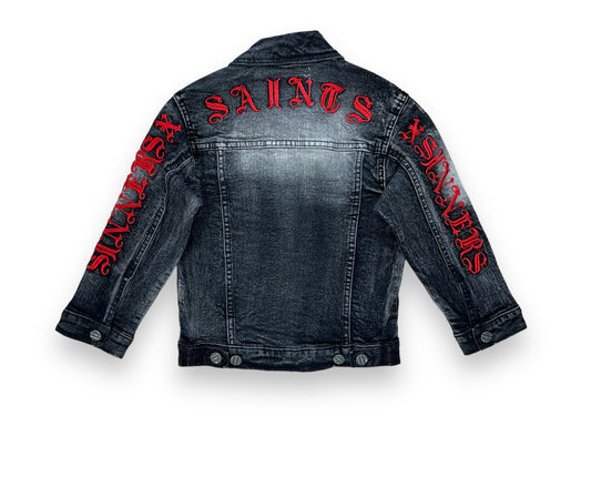 FWRD SAINT X SINNERS WASH.BLACK/RED DENIM JACKET BOY'S