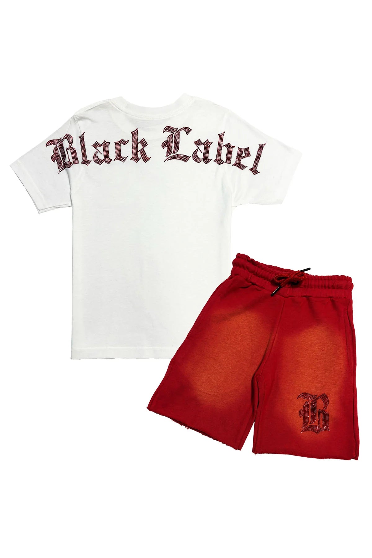 Black Label Red Bling Crew Neck T-Shirt and Cotton Shorts Set "Kids"