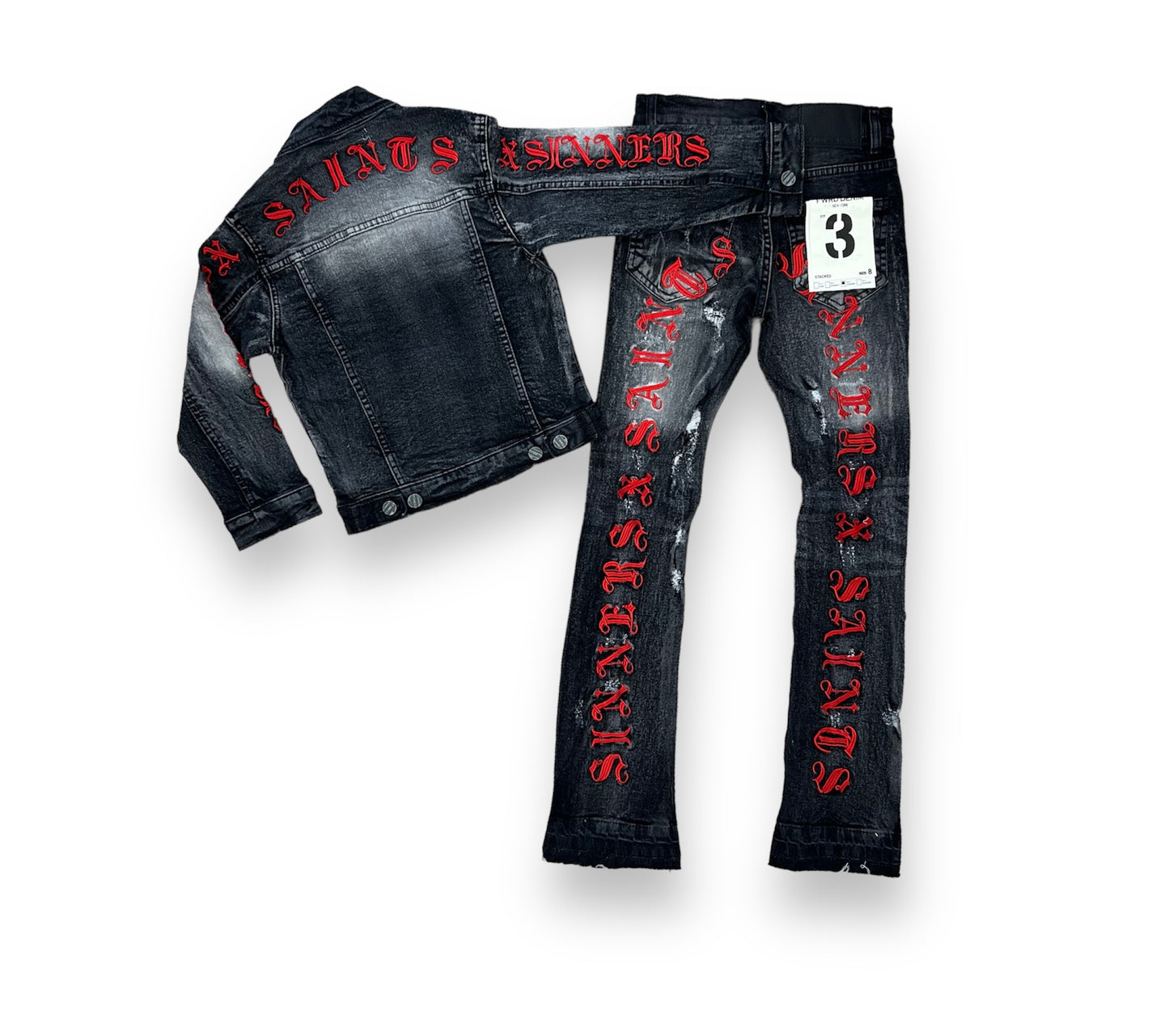 FWRD SAINT X SINNERS WASH.BLACK/RED DENIM JACKET BOY'S