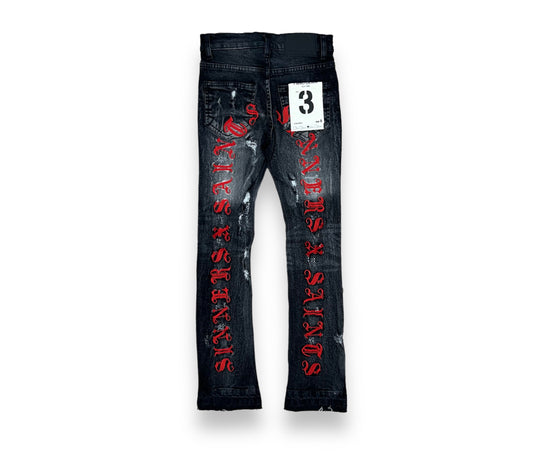 FWRD Saint X Sinners Wash.Black /Red Stacked Flare Jeans Toddler