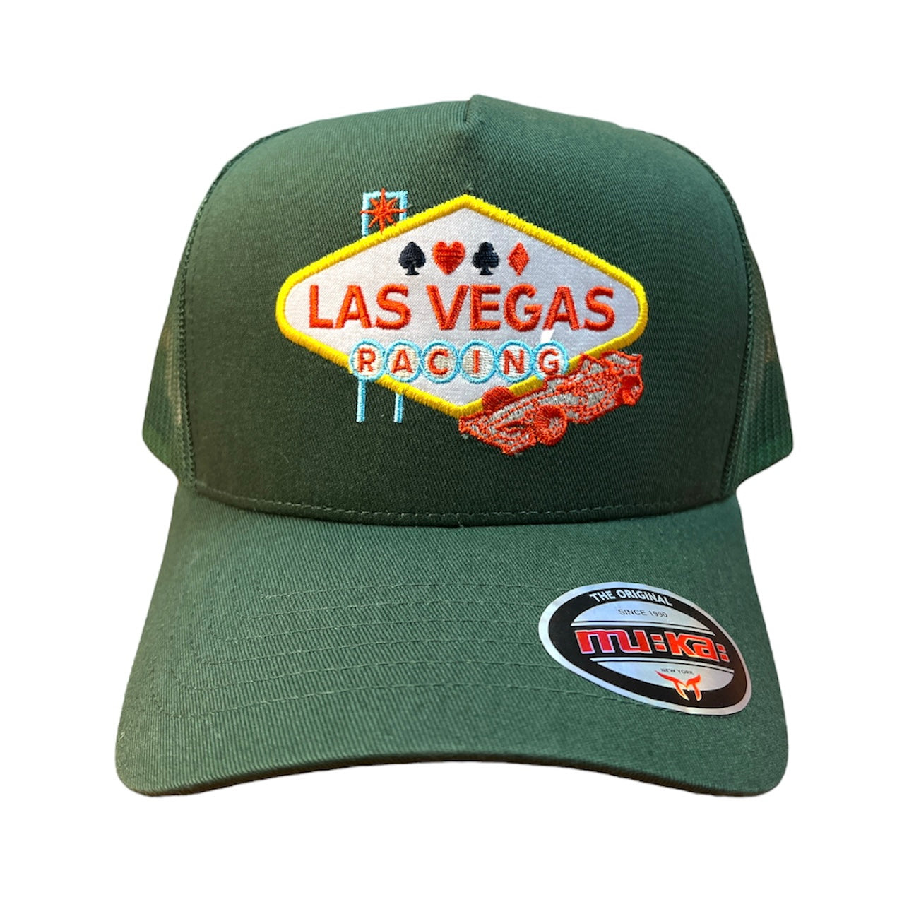 MUKA LAS VEGAS RACING DK GREEN TRUCKER HAT