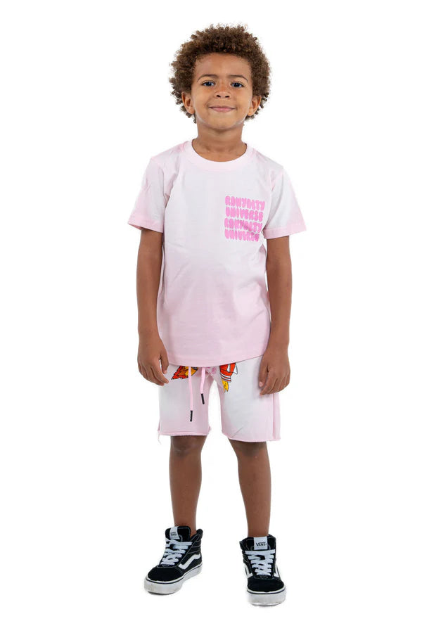 Rawyalty Into The Dark T-Shirt And Cotton Shorts Wash Pink Kids Set