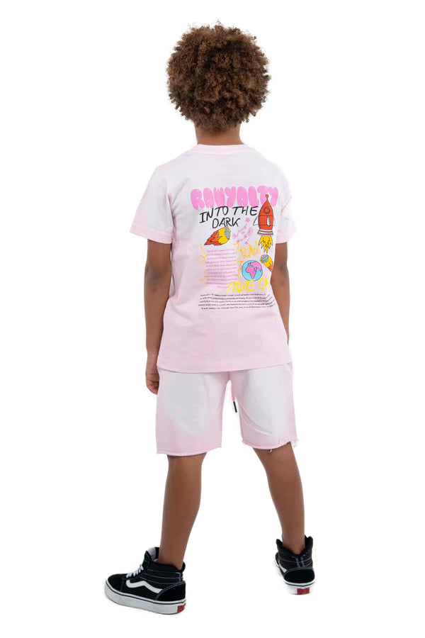 Rawyalty Into The Dark T-Shirt And Cotton Shorts Wash Pink Kids Set