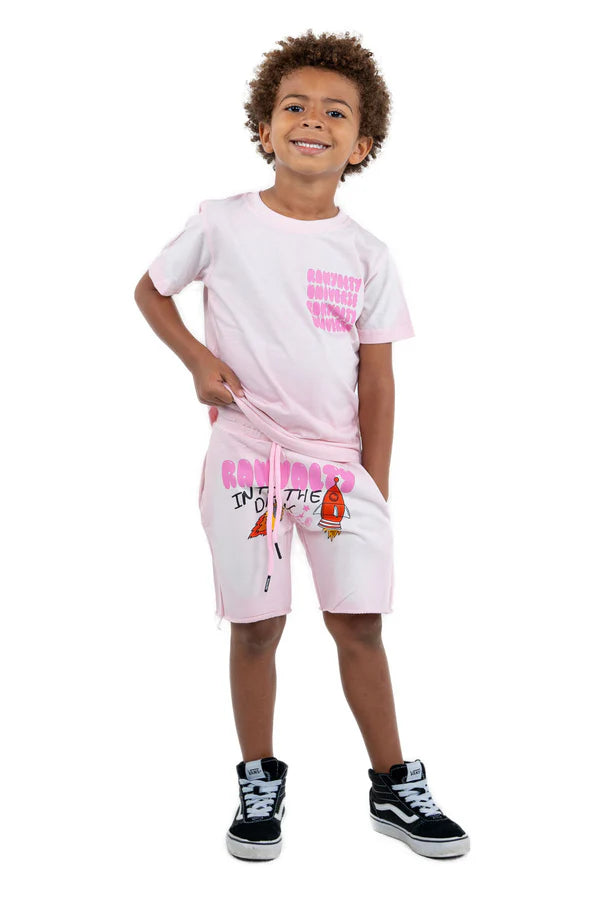 Rawyalty Into The Dark T-Shirt And Cotton Shorts Wash Pink Kids Set
