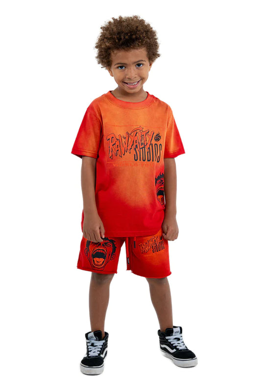 Rawyalty Studios T-Shirt And Cotton Shorts Wash Red Kids Set