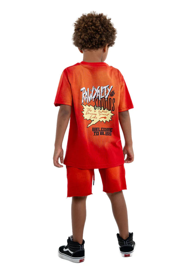 Rawyalty Studios T-Shirt And Cotton Shorts Wash Red Kids Set