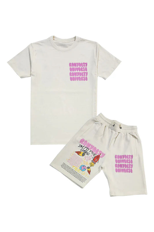Rawyalty Into The Dark T-Shirt And Cotton Shorts Set Cream