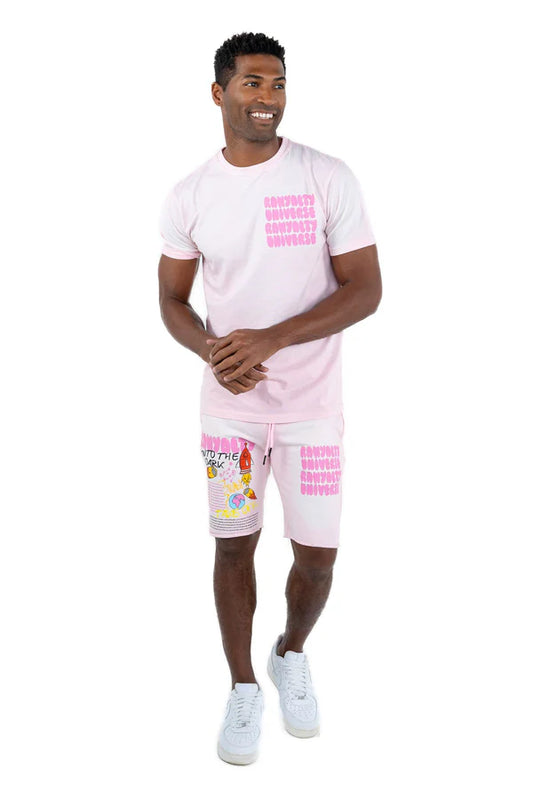 Rawyalty Into The Dark T-Shirt And Cotton Shorts Set Wash Pink