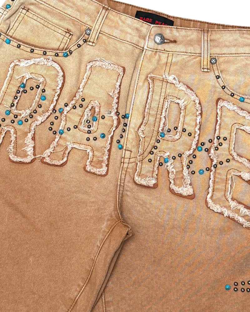 Rare Peace Wash Twill Self Patch Shorts Wheat