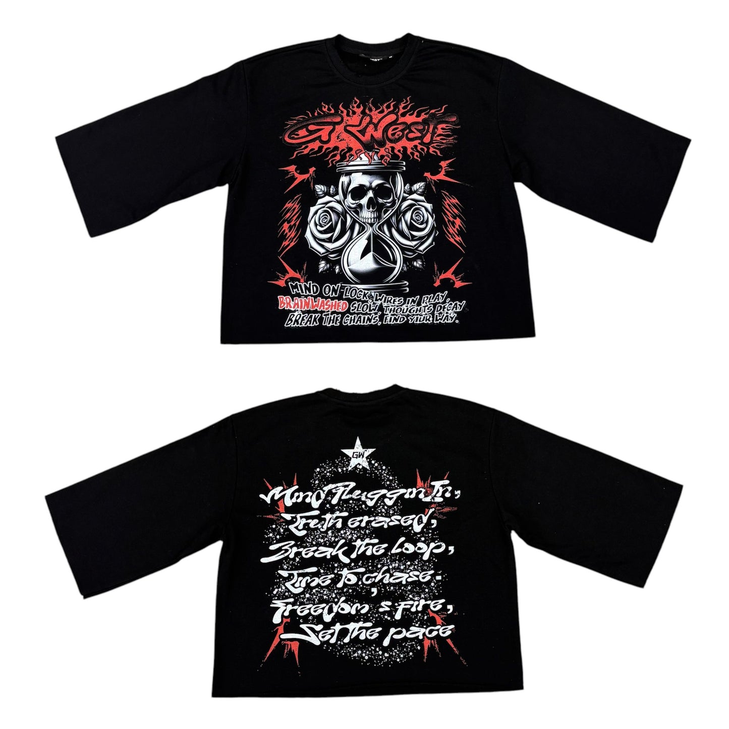 G West Swayed Cotton Black/Red Cropped Tee