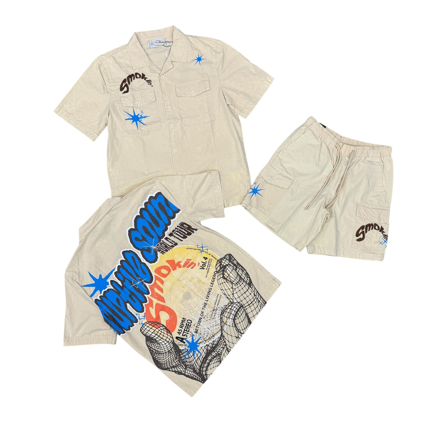 Smoke Rise Button Down Cream Short Set