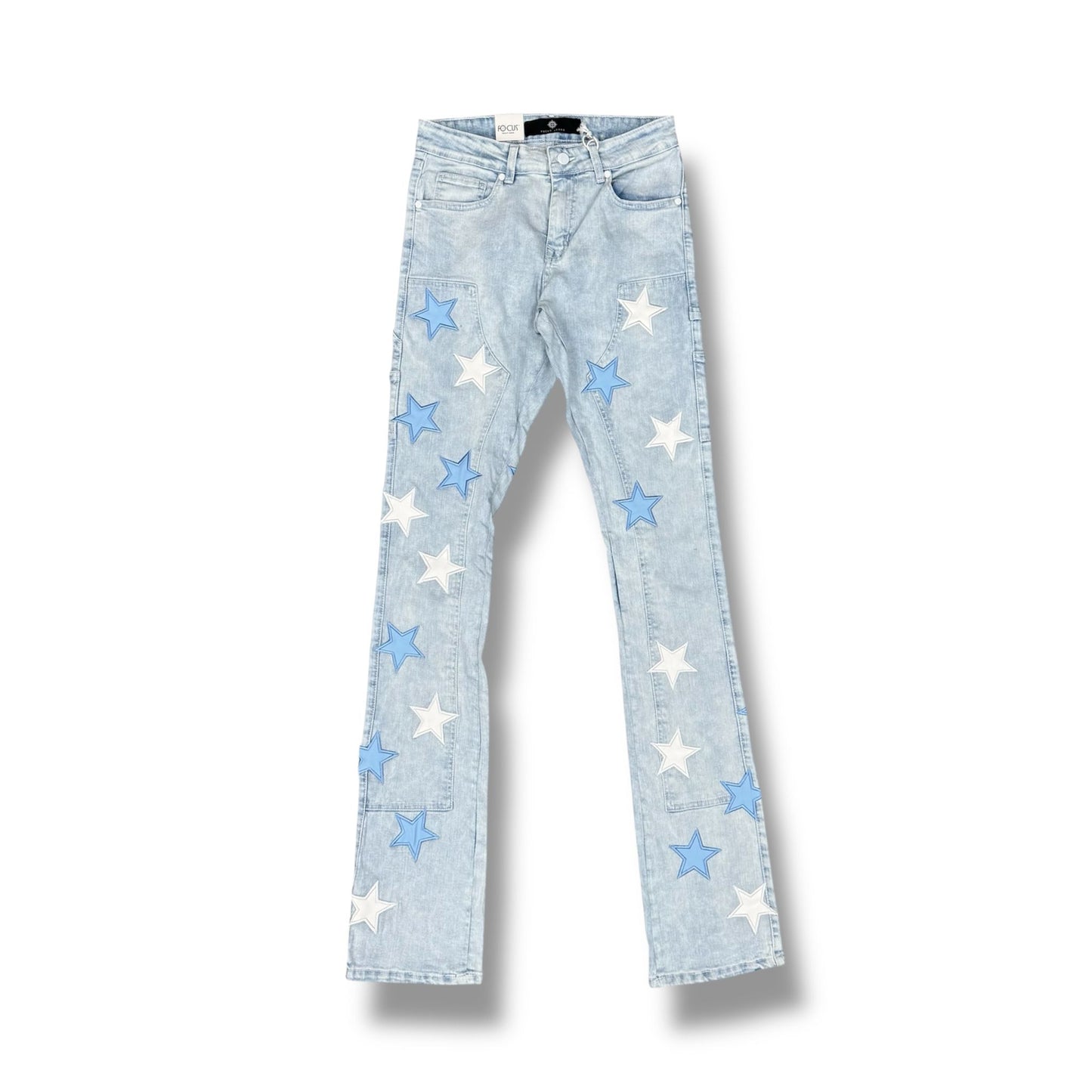 Focus Denim All Over Stars Light Wash Flare Stacked