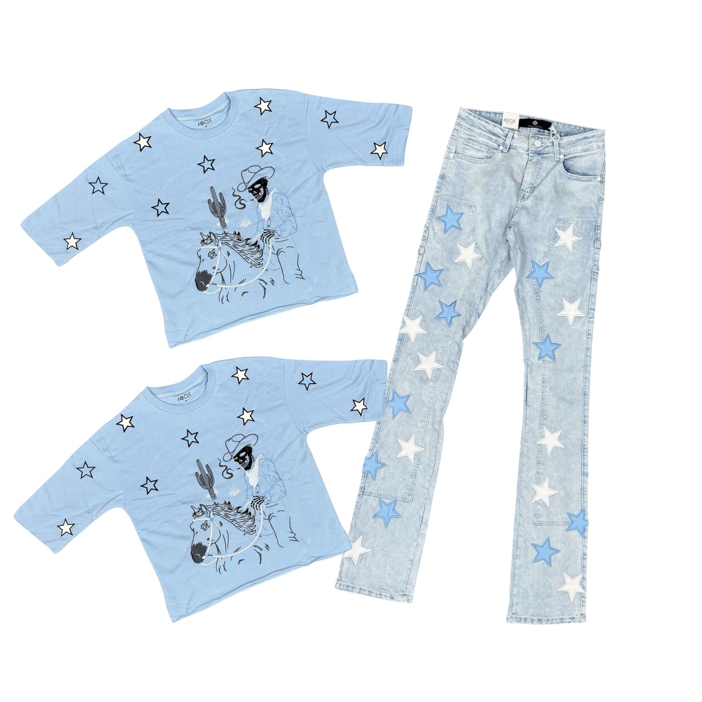 Focus Cowboy Star Cropped Blue Tee