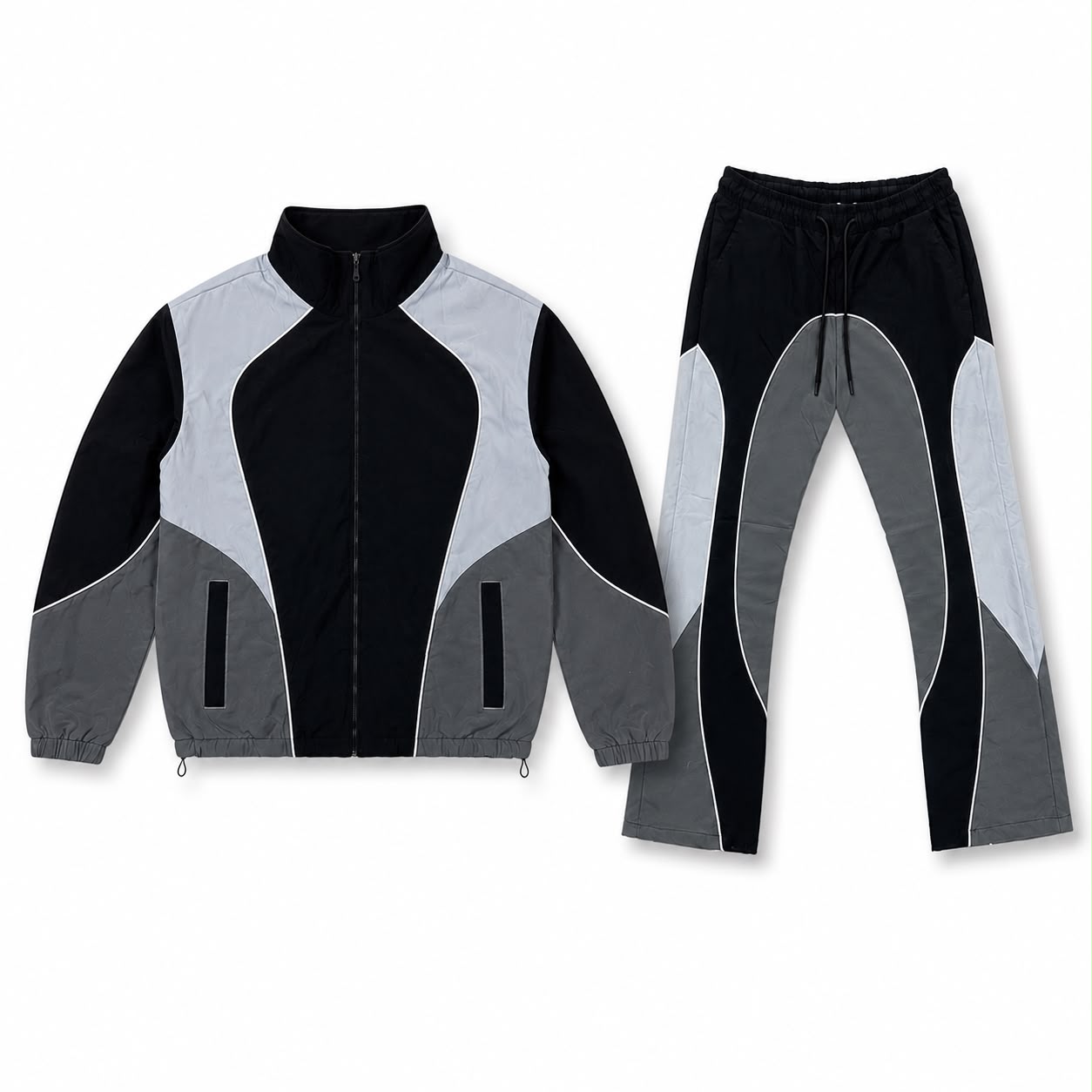 Rebel Minds Ripstop Nylon Black/Grey Windbreaker Set