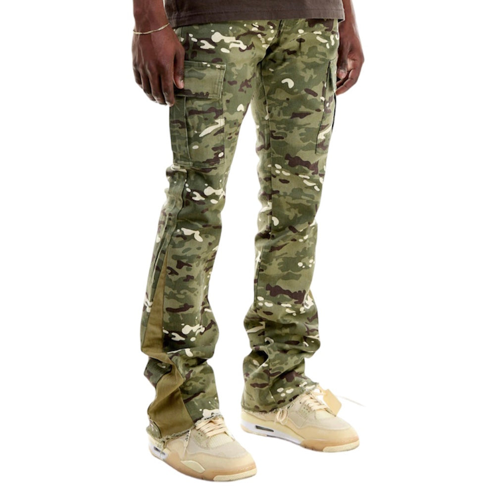 JDNK Hunting Camo Cargo Pants Combat Camo Stacked Flare Denim