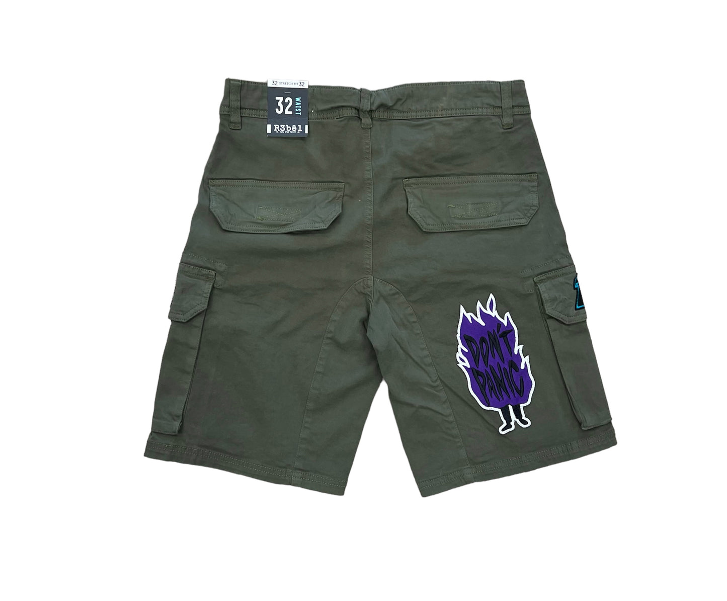 R3BEL PATCH TWILL  OLIVE CARGO SHORTS