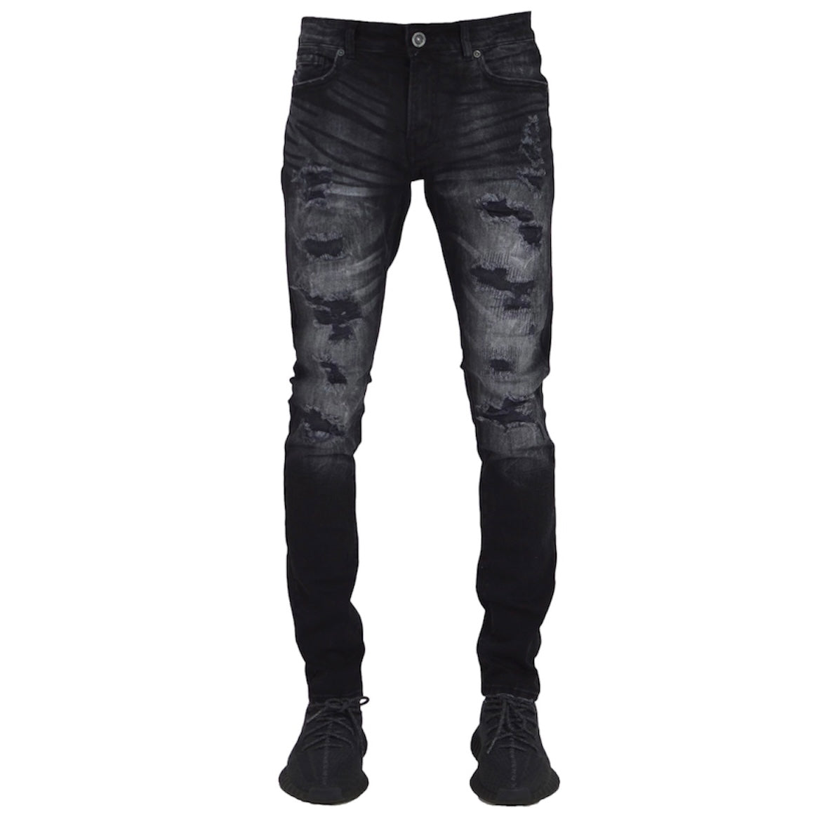 FOCUS DENIM R&B LIGHT DSTRSSD BLACK WASH DENIM