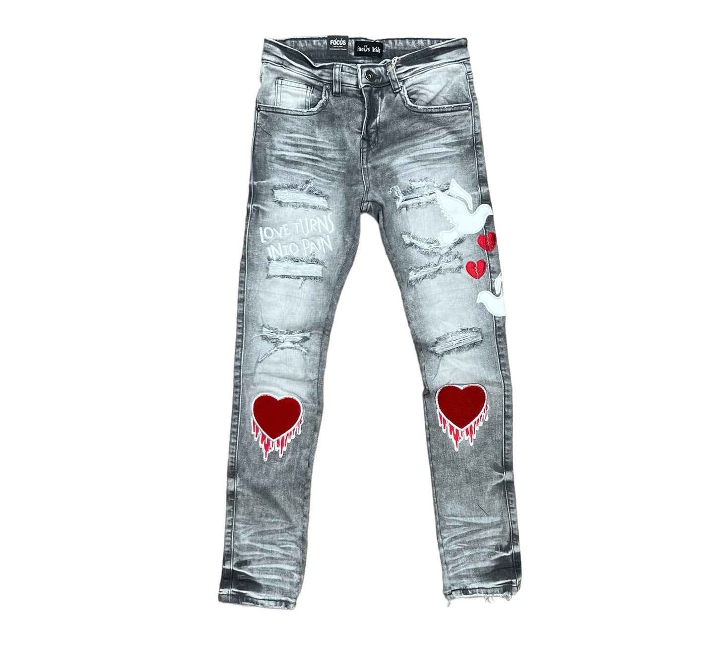 Focus Denim Heart Chenille Patch Grey Denim Boys