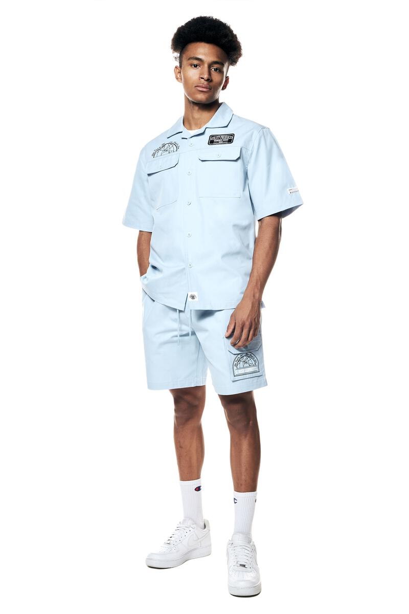 Smoke Rise Printed Pitstop Polished Twill Short Light Blue