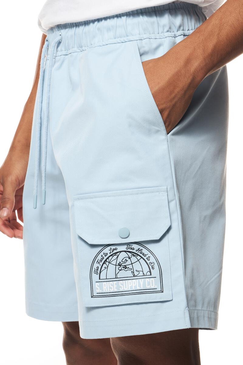 Smoke Rise Printed Pitstop Polished Twill Short Light Blue