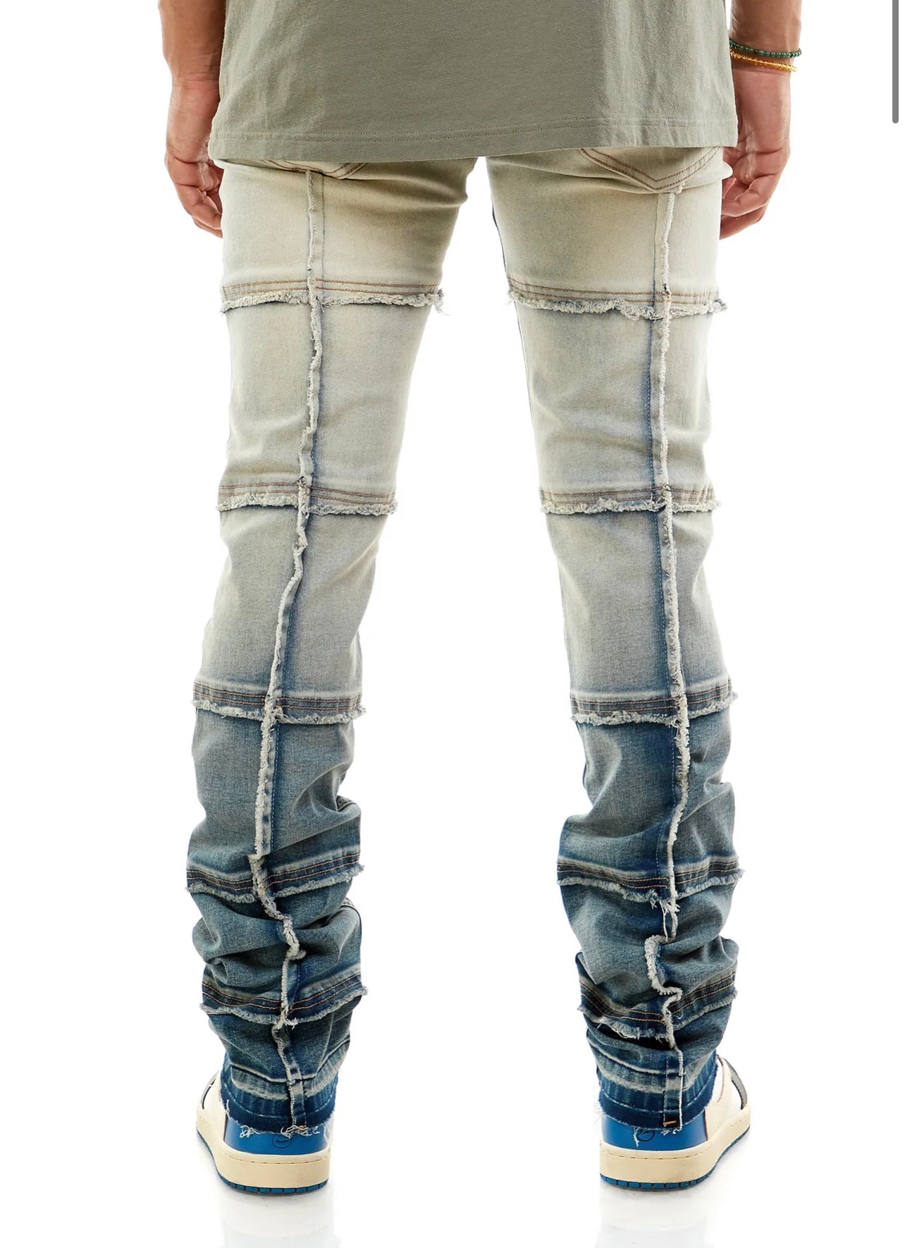 KDNK STACKED FLARE CUT & SEW FADED BLUE JEANS