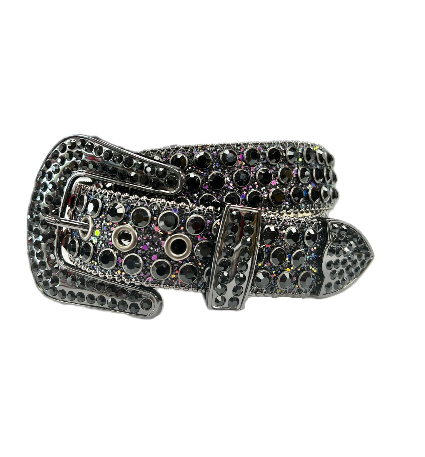 MEN’S RHINESTONES BELT MULTICOLOR GLITTER/BLACK