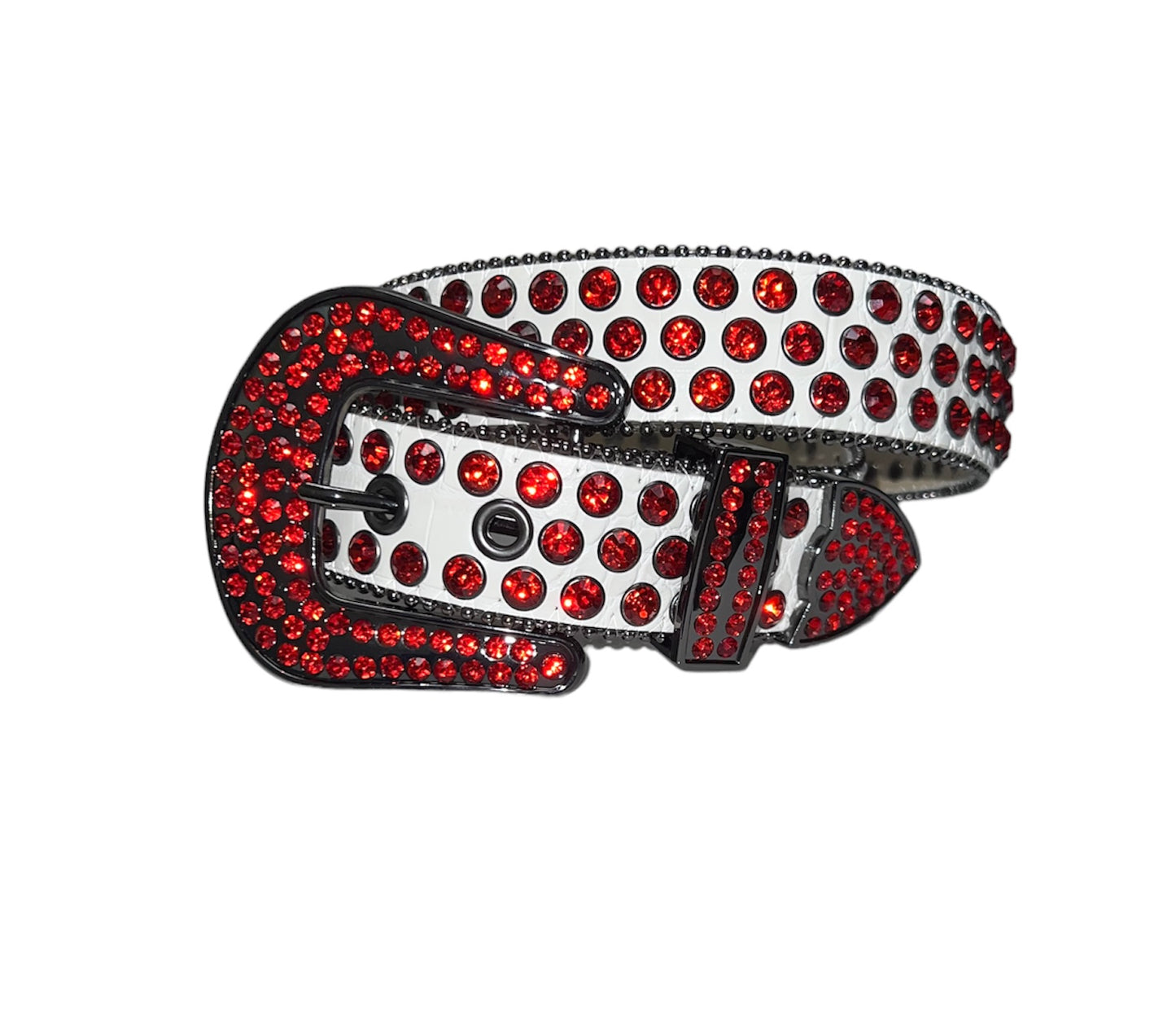 MEN’S RHINESTONES BELT WHITE/RED