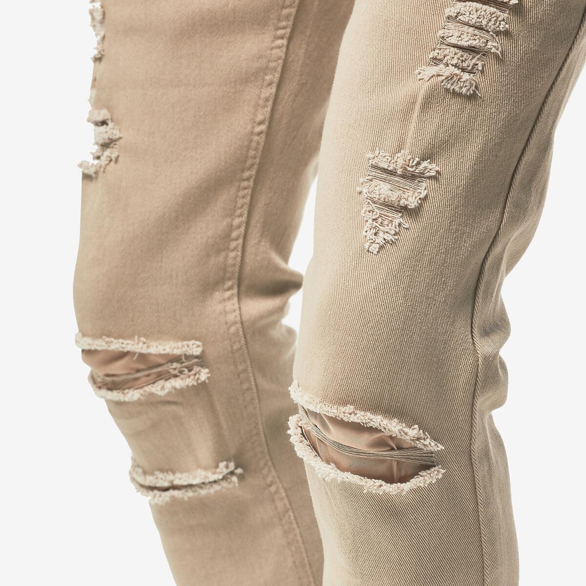 Copper Rivet Twill Pants With Rips Khaki Skinny Jeans