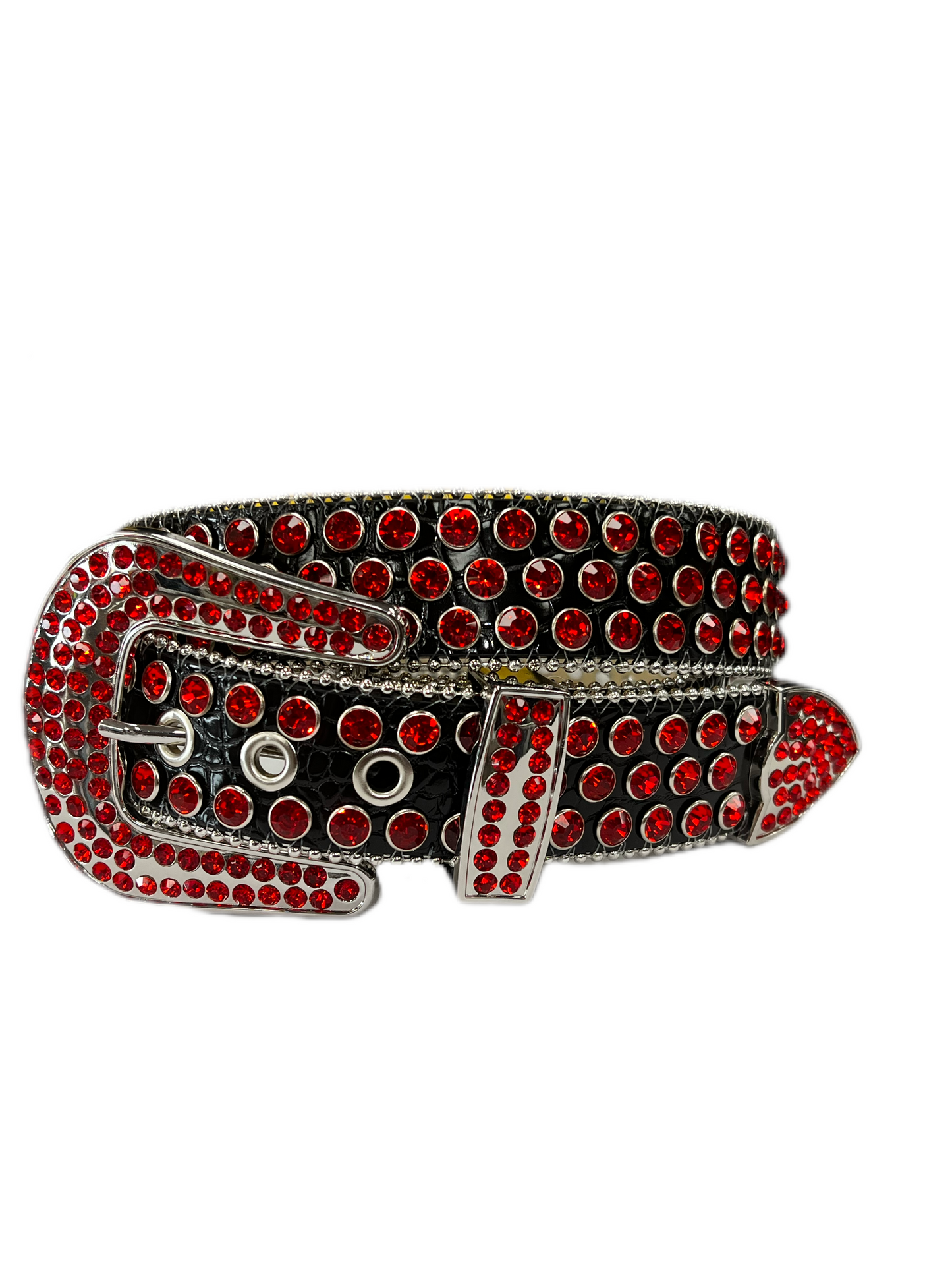 MEN’S RHINESTONES BELT BLACK/RED
