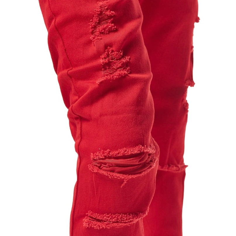 COPPER RIVET TWILL PANTS WITH RIPS RED