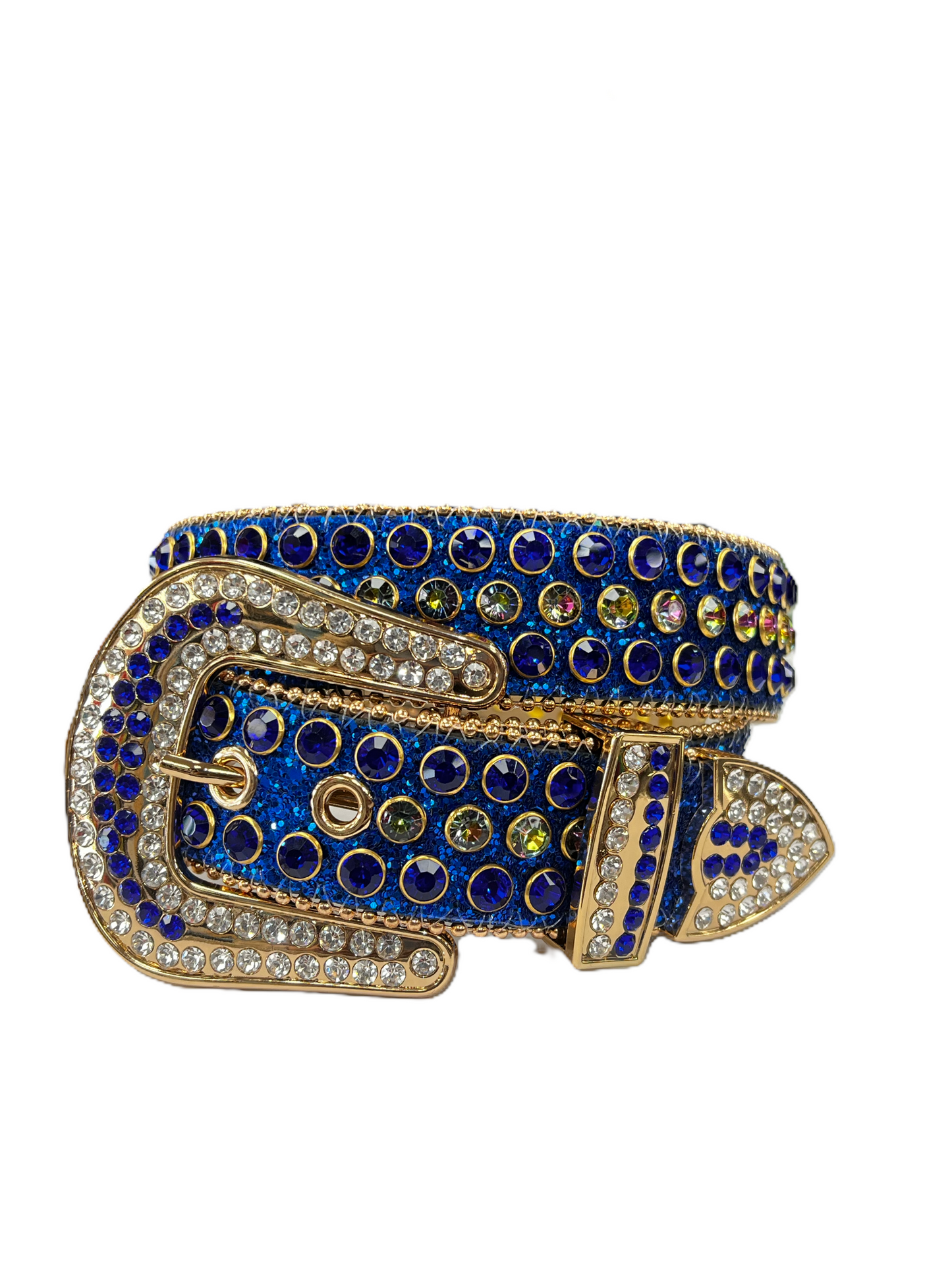 MEN’S RHINESTONES BELT ROYAL BLUE GLITTER/GOLD